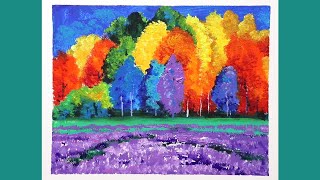 Colorful woods behind lavender  acrylic painting for beginner [upl. by Huey]