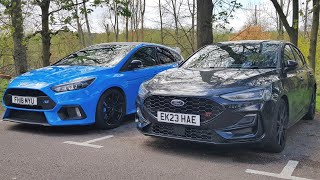 My 2018 MK3 Ford Focus RS vs 2023 Ford Focus MK45 Facelift ST Track Pack [upl. by Lathe978]