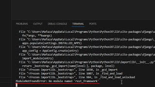 ModuleNotFoundError No module named restframework  Django Python [upl. by Cissy]