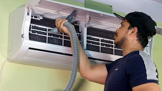 Learn How to Clean an Air Conditioner Servicing AC Cleaning at Home  SMELL FREE AC [upl. by Natfa]