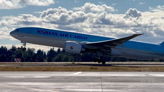 Korean Air Cargo 777F Takeoff From SeattleTacoma International Airport [upl. by Vano855]