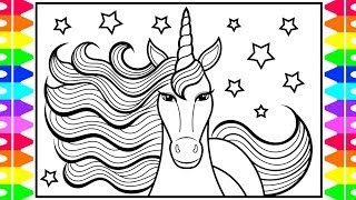 How to Draw a Unicorn for Kids 🦄💜💛💖💚 Unicorn Drawing  Unicorn Coloring Pages for Kids [upl. by Einnoj]