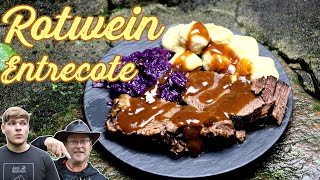 quotRotwein Entrecotequot aus dem DUTCH OVEN  Mega zarter Rinderbraten  Entrecote vs Falsches Filet [upl. by Ronaele]