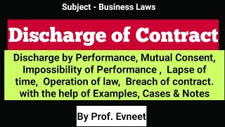 Discharge of Contract  Discharge of contract Indian Contract Act 1872  in Hindi  CA Foundation [upl. by Laehcar]