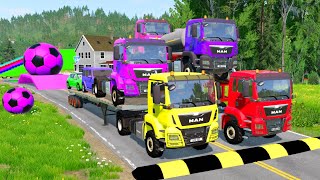 Double Flatbed Trailer Truck vs Speedbumps Train vs Cars Tractor vs Train Beamng Drive 35 [upl. by Brause790]