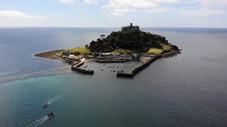 Marazion and St Michaels Mount 4K Drone Footage [upl. by Ahsiad]