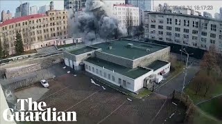 Moment missile hits Kyiv on New Year’s Eve caught on newly released CCTV footage [upl. by Lussier190]