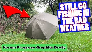 STILL GO FISHING IN BAD WEATHER  Korum Progress Graphite Brolly [upl. by Nylac]