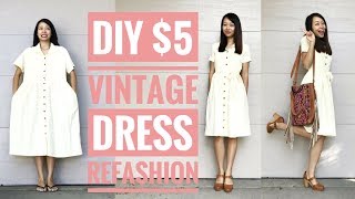 DIY 5 VINTAGE DRESS REFASHION  How to Transform Old Clothes [upl. by Glyn]