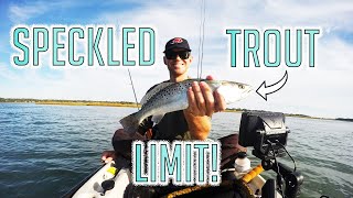 My first speckled trout quotlimitquot  kayak fishing Lockwood Folly [upl. by Jarrad699]