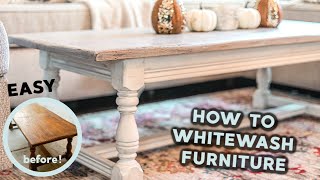 How to Whitewash amp Distress Furniture DIY Farmhouse Coffee Table easy amp budgetfriendly [upl. by Gombosi]