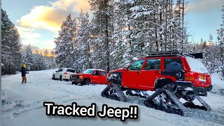 Snow Rescue With A MattsOffRoadRecovery Rope And Tracked Jeep [upl. by Idnyl751]