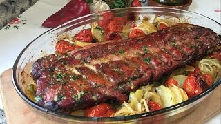 Costilla de cerdo al horno con patatas panadera y truco de cómo limpiar la bandeja en 5 minutos [upl. by Joiner]