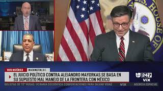 Rep Espaillat on impeachment of Sec Mayorkas  Univision VIX [upl. by Annayk]