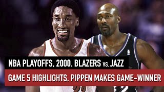 Throwback NBA Playoffs 2000 Blazers vs Jazz Game 5 Full Highlights Pippen drops GameWinner HD [upl. by Anelrac]