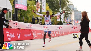 World record set as Kelvin Kiptum wins 2023 Chicago Marathon [upl. by Adnorahs]