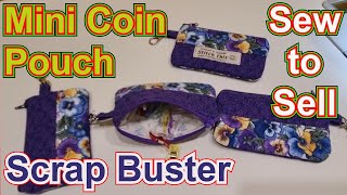 How to sew mini coin pouches Itty bitty coin purses Scrap fabric sewing for beginners Jellyrolls [upl. by Attinahs789]