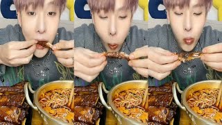 ASMR MUKBANG  Honey Braised Pork Ribs Snail Noodles [upl. by Ainomar]