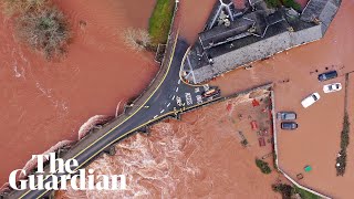 Storm Dennis huge waves and flooded roads in England and Wales [upl. by Orips]