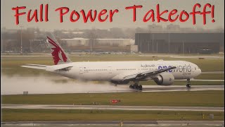 Rare INTERSECTION TAKEOFF By Qatar Oneworld Boeing 777300ER [upl. by Abisia]