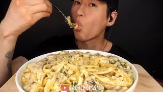 Zach Choi ASMR cheesy cream fettuccine Alfredo spaghetti pasta mukbang bites only [upl. by Ko743]