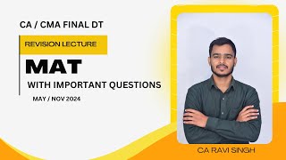 MAT Along with important questions  CA  CMA Final Direct Tax  May  Nov 2024  CA Ravi Singh [upl. by Nelo]