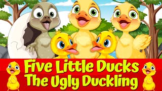 🐣Five Little Ducks Nursery Rhyme for Kids I 🔴The Ugly Duckling 🦢 Animated Fairytale🌟 [upl. by Yroc]