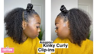 EASY Kinky Curly Clipin Hairstyle  Amazon Lacer Hair Clipins  Natural Curly Protective Style [upl. by Schiffman228]