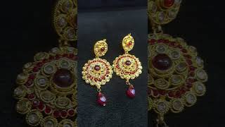 Golden Red Polky Earringsjeweleryaddictjewellery jewelleryjewellerypolkiearringspolkijewellery [upl. by Annhoj]