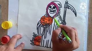 Halloween Grim Reaper Drawing for kids painting amp Coloring for kids Toddlers Lets Draw together [upl. by Perice]