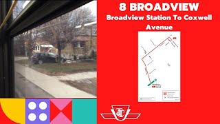 TTC 8 Broadview  Broadview Station To Coxwell Avenue  Full Route [upl. by Ynafit]