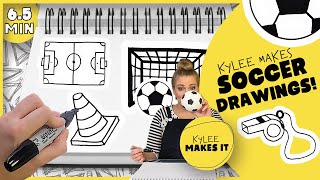 How to Draw a Soccer Field Goal Cone and Whistle  Learn Easy Howto Soccer Drawing Video for Kids [upl. by Zrike866]