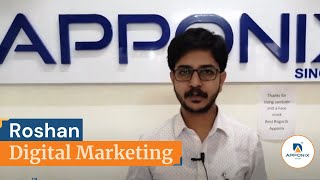 Testimonial By Mr Roshan on Digital Marketing at Apponix Technologies [upl. by Leviralc]