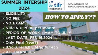 Summer Internship 2024  TIFR Get 7000 per month No Exam No feeHuge Vacancy [upl. by Yracaz]