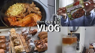 일상vlog 산책 갔다가 빵투어 가는 자취일상 묵은지 등갈비찜 짜파게티 파김치 구구크러스트 초코 꼬북칩 과자 아이스크림 폭식 밀도 타르틴 베이커리 [upl. by Saile]