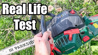 Parkside Petrol Chainsaw Real Life Work PBKS 53 Cheap Good Chainsaw [upl. by Hahnke]