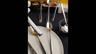 304 Stainless Steel Custom High Quality Gold Flatware Restaurant Kitchen Dinnerware Silverware Royal [upl. by Sargent733]