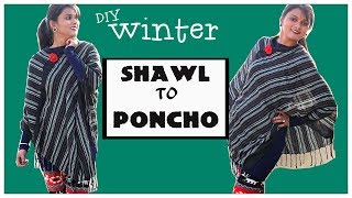 DIY  CONVERT SHAWL TO PONCHO WINTER DIY 2017 STARLETS [upl. by Serafine]