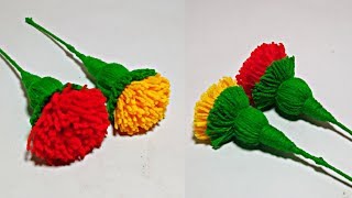 Marigold Woolen Flower Latest And Easy Design Making  Woolen Crafts  Home Decoration idea [upl. by Sregor]