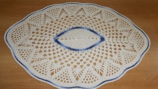 Tapete de Barbante em Croche Oval Azul e Natural parte 1  crochet rug  alfombra de ganchillo [upl. by Diad]