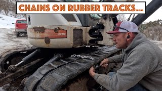 718  I Put Chains On Rubber Excavator Tracks 1969 Ford Diesel Gets 38 Gal F26 Fuel Tank [upl. by Odnumde]