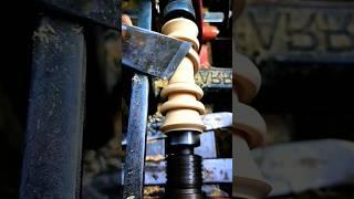 Wooden artifacts handled with carving knives on a rotating machine work woodworking shorts [upl. by Viradis7]