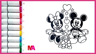 Draw and Color Mickey Mouse Minnie Mouse How to Draw Mickey Mouse and Minnie Mouse  Step by Step [upl. by Leilah]