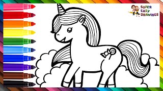 Drawing And Coloring A Cute Unicorn 🦄🌈 Drawings For Kids [upl. by Anyd]