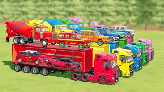 TRANSPORTING ALL POLICE CARS AMBULANCE FIRE TRUCK COLORFUL CARS WITH TRUCK FARMING SIMULATOR 22 [upl. by Yvette209]