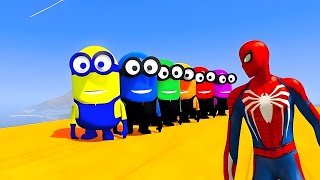 GTA 5 Crazy Ragdolls RED SPIDERMAN VS YELLOW MINION VS RED MINION Euphoria Physics and Funny Fails [upl. by Urien]