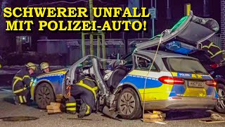 SCHWERER UNFALL MIT POLIZEIAUTO  POLIZIST NACH CRASH EINGEKLEMMT  FEUERWEHR HAMBURG [upl. by Budd]