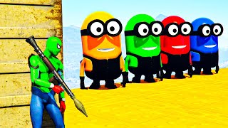 GTA 5 Epic Ragdolls RED SPIDERMAN VS RED MINION VS GREEN MINION Euphoria Physics amp Funny Fails [upl. by Showker118]