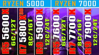 R5 5600X vs R7 5800X3D vs R9 5900X vs R5 7600X vs R7 7700X vs R9 7900X  RYZEN 5000 vs RYZEN 7000 [upl. by Starbuck75]