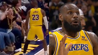 LeBron James scares courtside fan for calling him a crybaby then mocks her 😂 [upl. by Annaliese654]